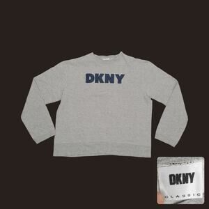 Vintage 90s DKNY Boxy Cropped Spellout Sweatshirt Gray L
